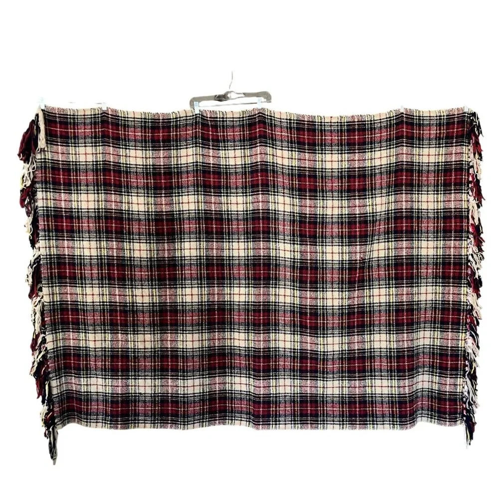 Ralph Lauren Plaid Tartan Throw Blanket Woven Fringe Edge Red White Blue Yellow - Picture 4 of 5